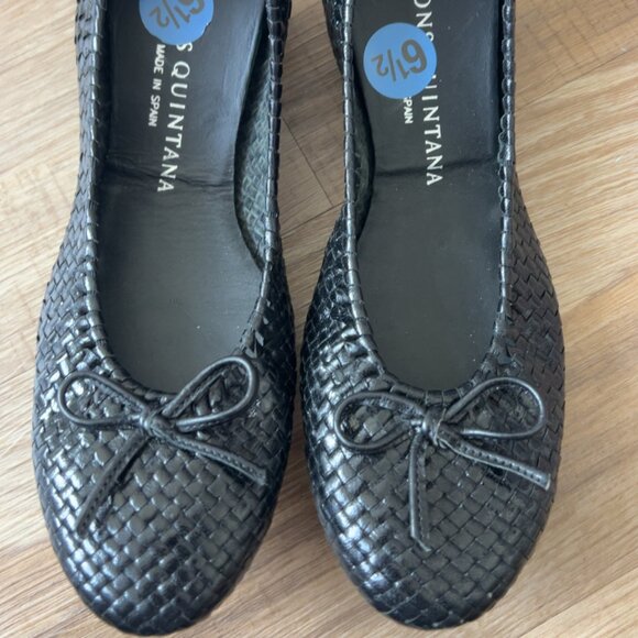 Pons‎ Quintana black woven ballet flats with bow size 6.5 - Picture 1 of 5